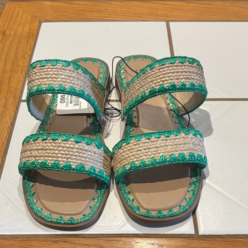 a.n.a Green and Tan Sandals